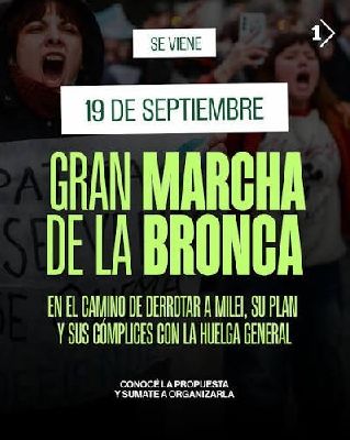 Para el 19 de septiembre organizaciones convocan a la Marcha de la Bronca de carácter nacional 