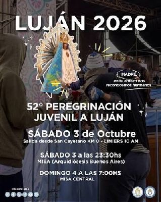 El Santuario San Cayetano de Liniers será el KM 0 de la Peregrinación Juvenil a Luján